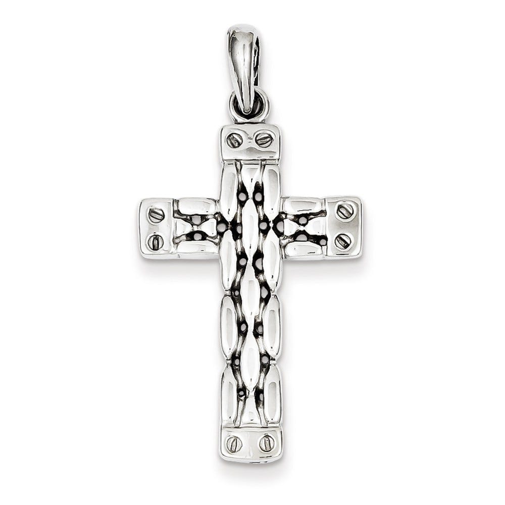 14K White Gold Panther Style Cross Pendant