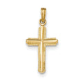 14K Gold Polished Cross Pendant With Stripped Border