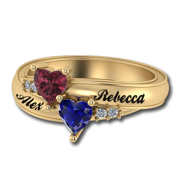 2 Heart Shaped Birthstone Mother's Personalized Ring