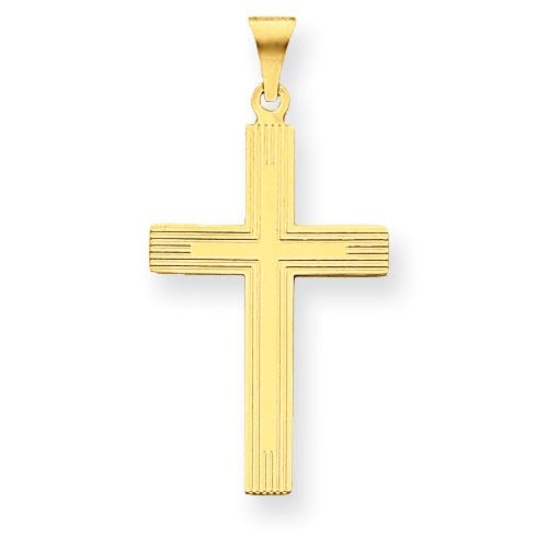 14K Linear Patterned Cross Charm