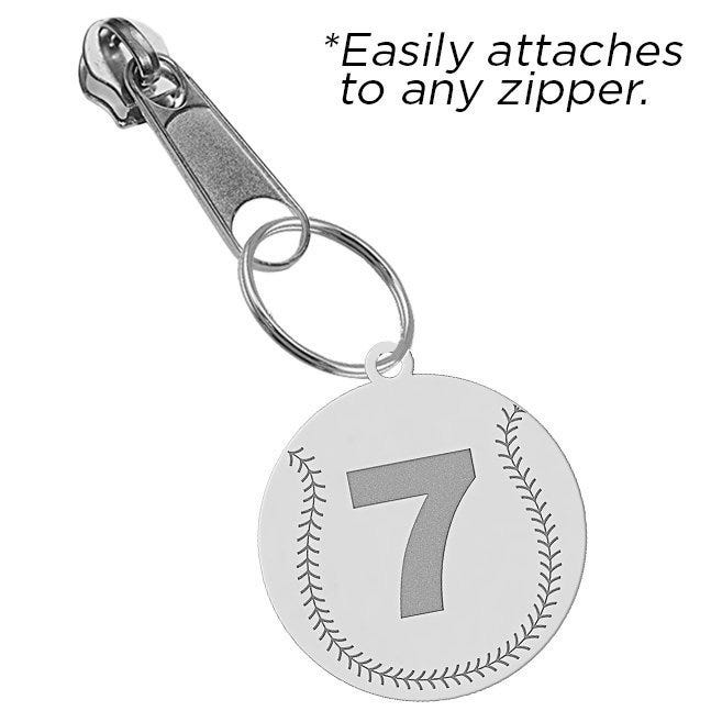 Zipper Pull Baseball Charm with Custom Numbers