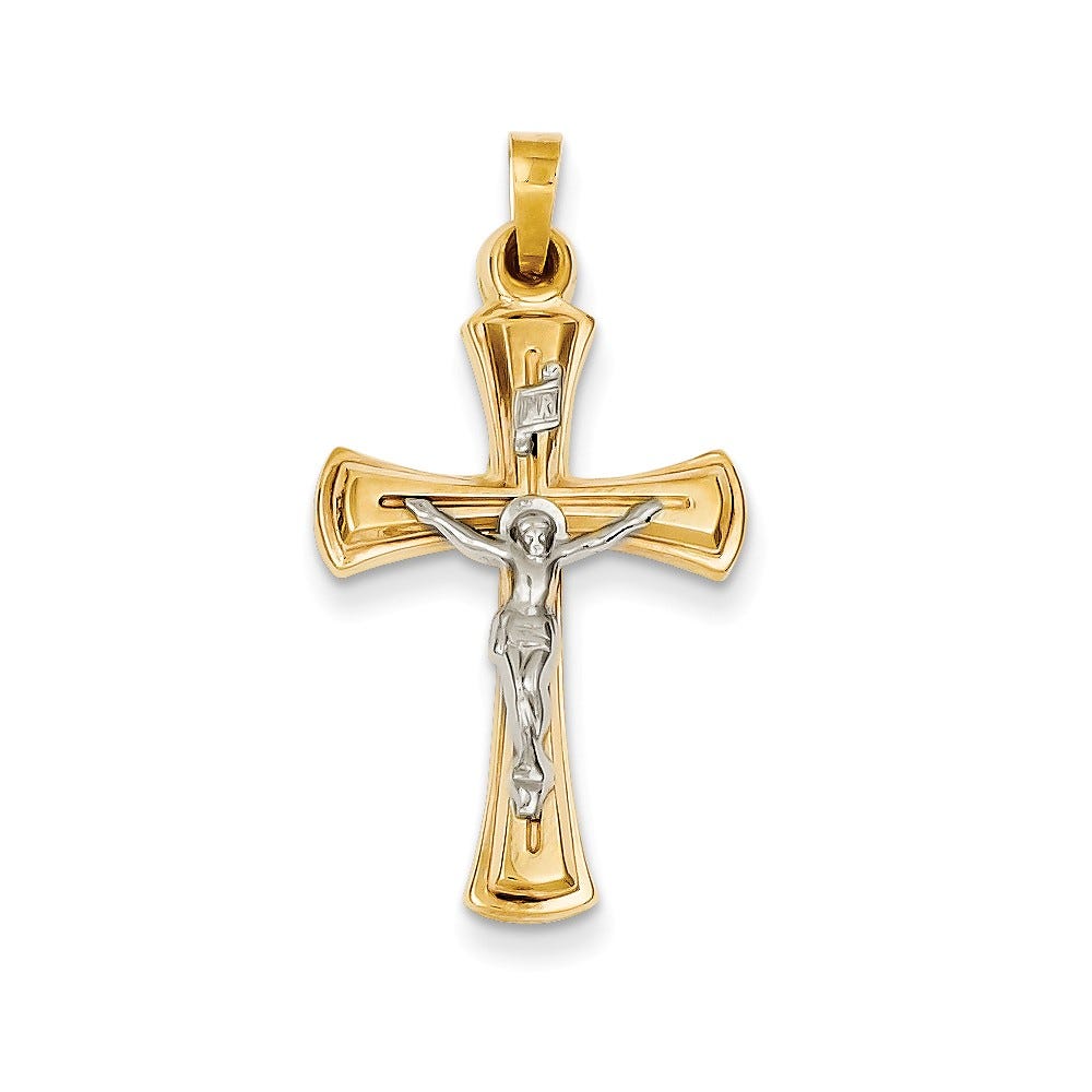 14K Two-Tone Inri Hollow Crucifix Pendant