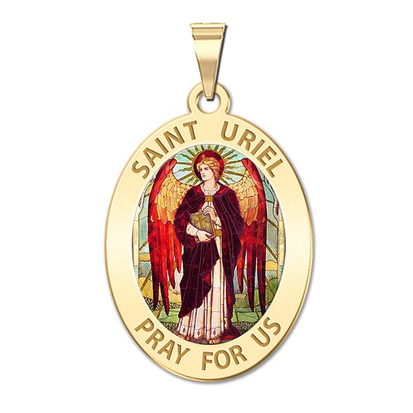 Saint Uriel - Oval Religious Medal "Color