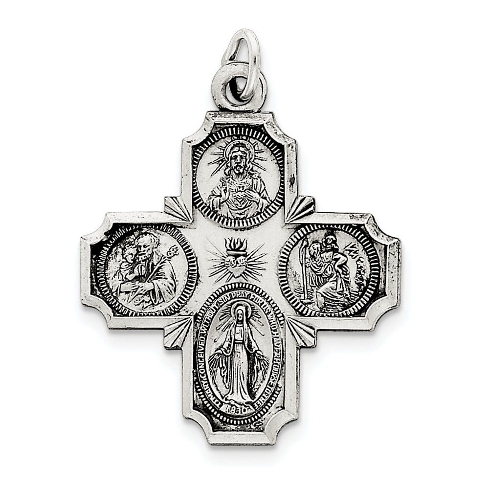 Sterling Silver Antiqued 4-Way Medal