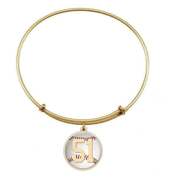 Expandable Bracelet with Round Baseball Sports Number Charm