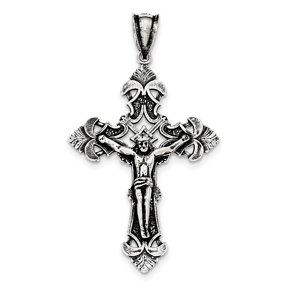 Sterling Silver Antiqued Inri Ornate-Arms Crucifix Pendant