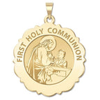 First Holy Communion Scalloped Round Religious Medal Boy