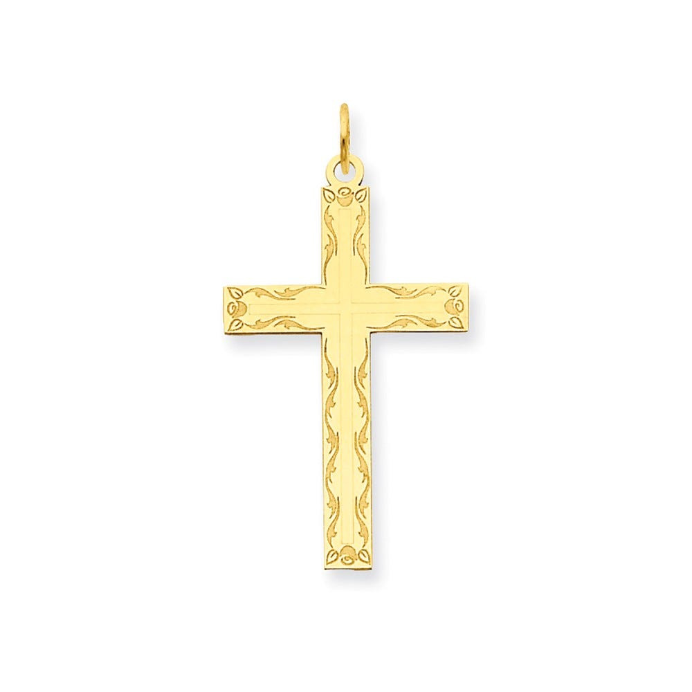 14K Laser Designed Hammered Cross Pendant