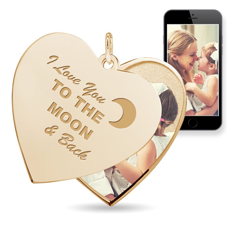 I Love You to the Moon and Back Heart Swivel Photo Pendant