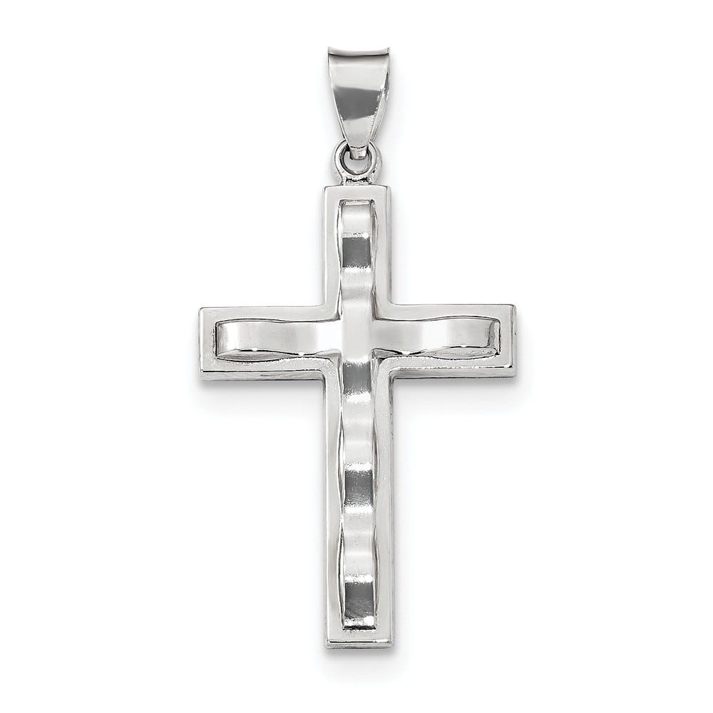 Sterling Silver Rhodium-Plated Polished Cross Pendant