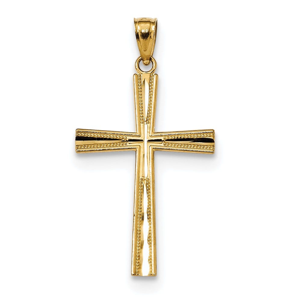 14K Reversible Satin And Diamond-Cut Cross Pendant