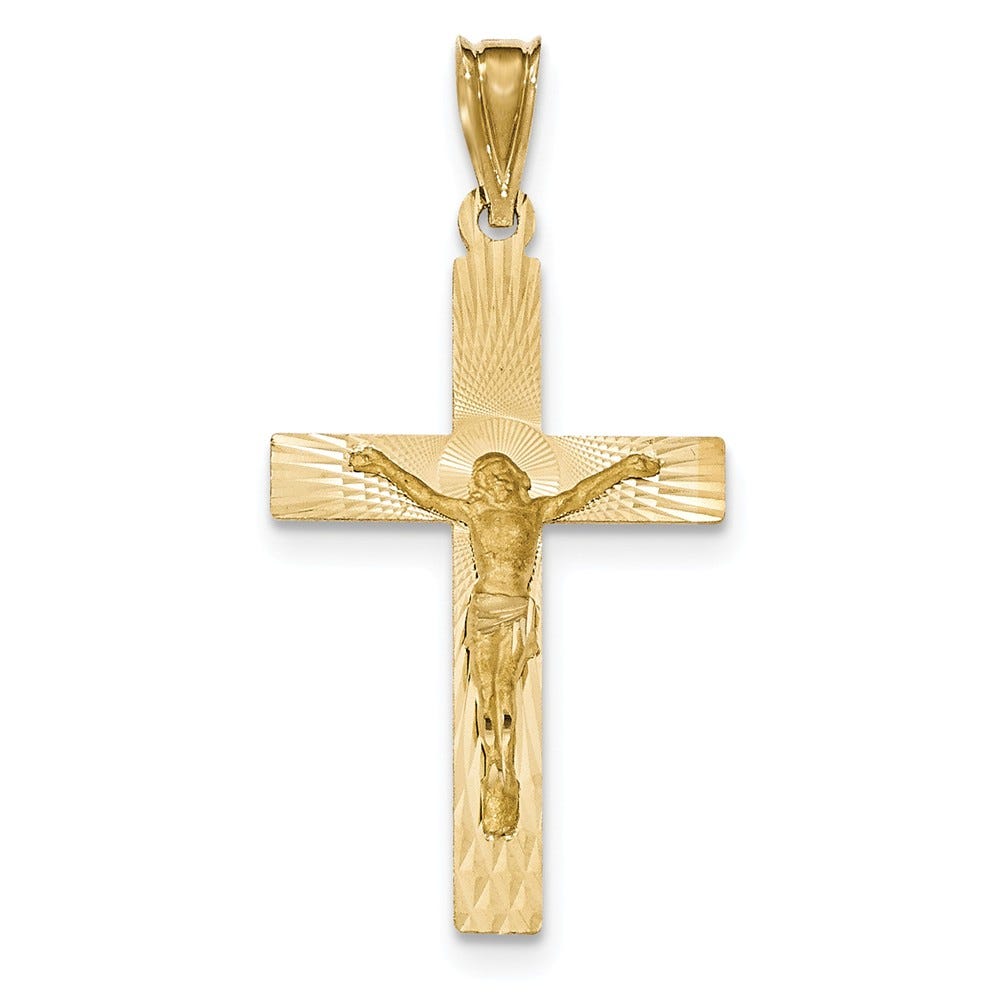14K Polished Satin And Diamond-Cut Crucifix