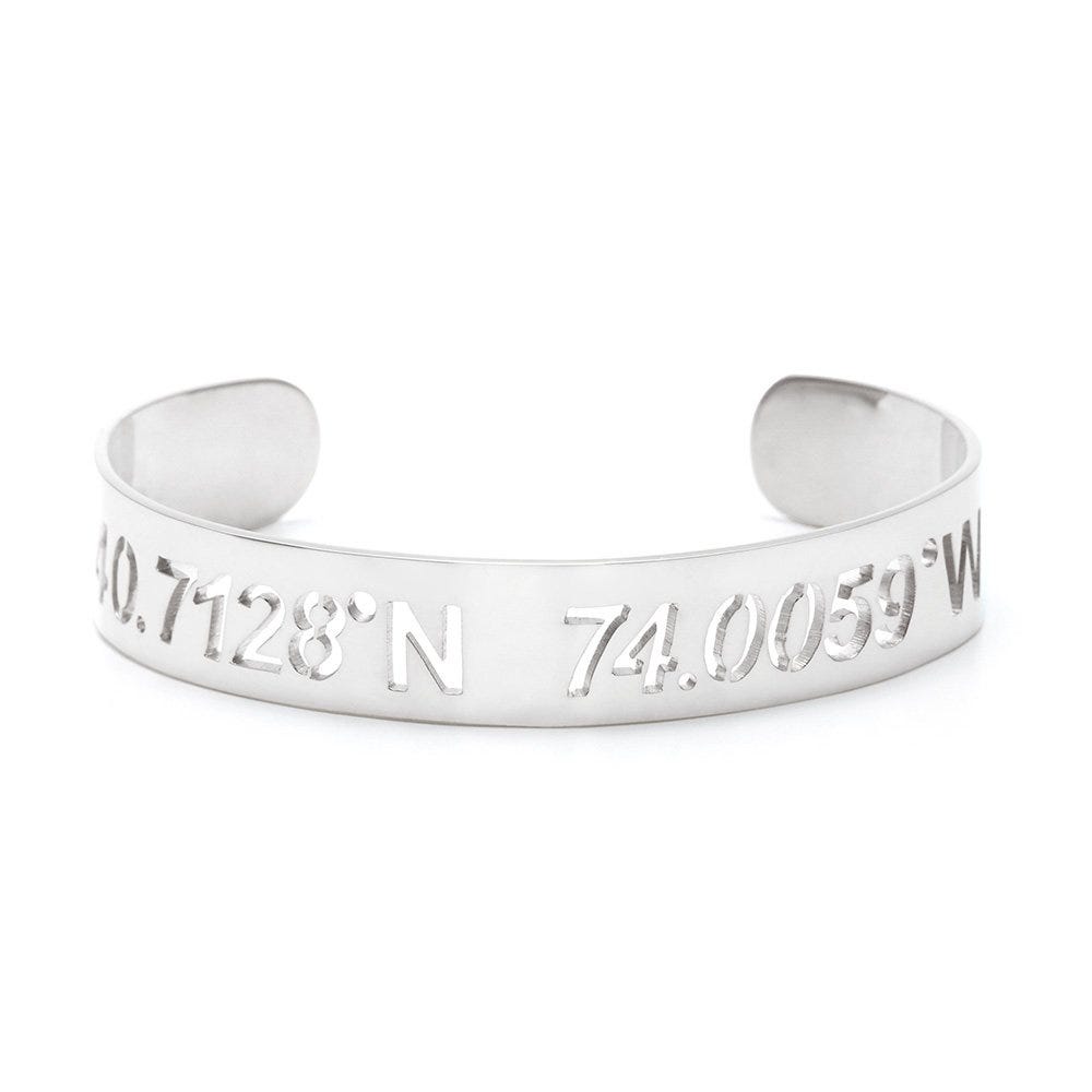 Personalized Coordinate Cut Out Cuff Bracelet