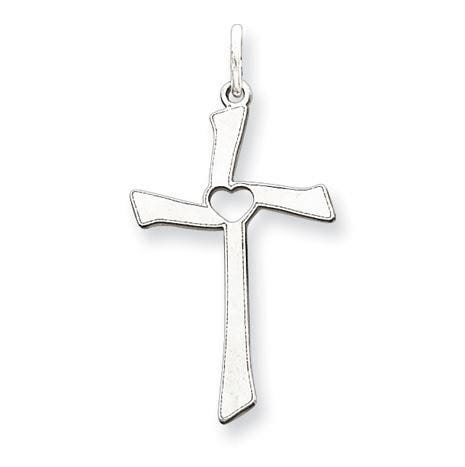 Sterling Silver Laser Designed Heart Center Cross Pendant