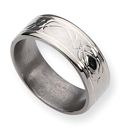 Titanium Sterling Silver Inlay Celtic Knot Flat Polished Wedding Band