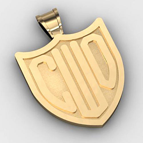 Badge Monogram 3-Letter Block Deep Engrave Pendant