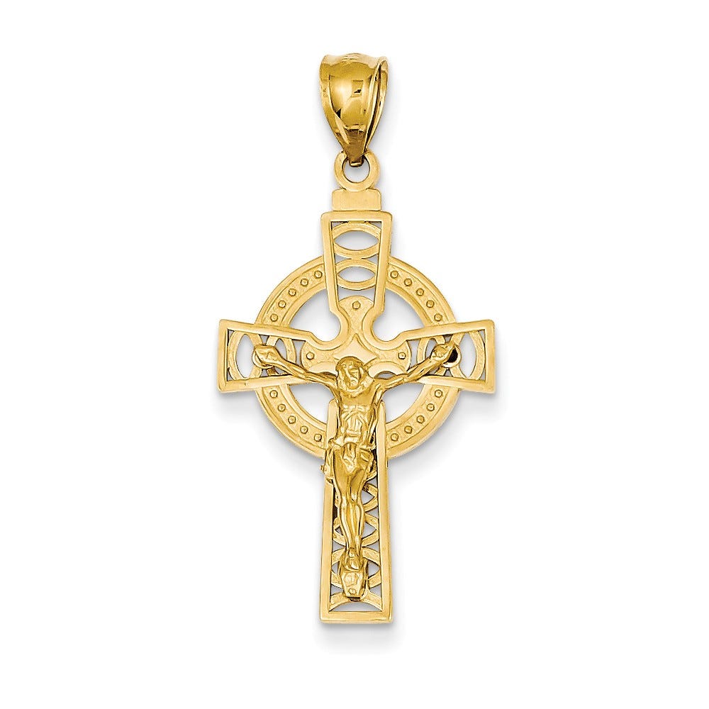 14K Yellow Gold Polished Celtic Crucifix Pendant