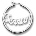 Sterling Silver Polished and Diamond-Cut Curved Script Name Hoop Earrings