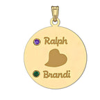 Personalized Couples Round Pendant with Two Birthstones & Names