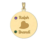 Personalized Couples Round Pendant with Two Birthstones & Names