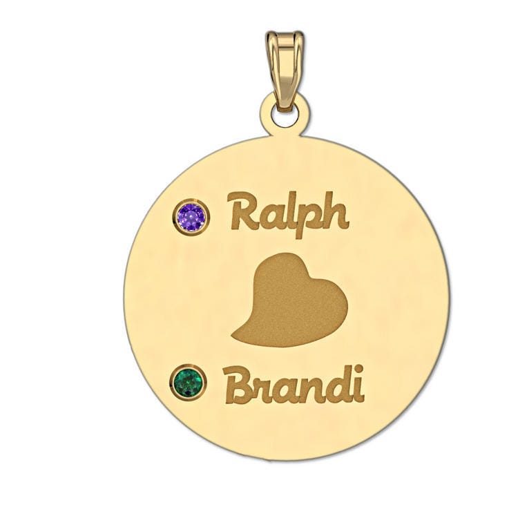 Personalized Couples Round Pendant with Two Birthstones & Names