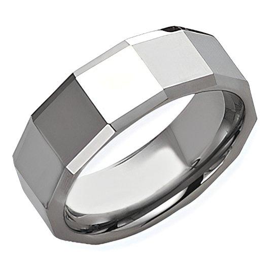 Tungsten Faceted Approx. 0.31 Inch Polished Wedding Band