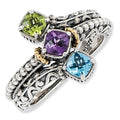 Sterling Silver & 14K Three-Stone Antiqued Mother's Ring