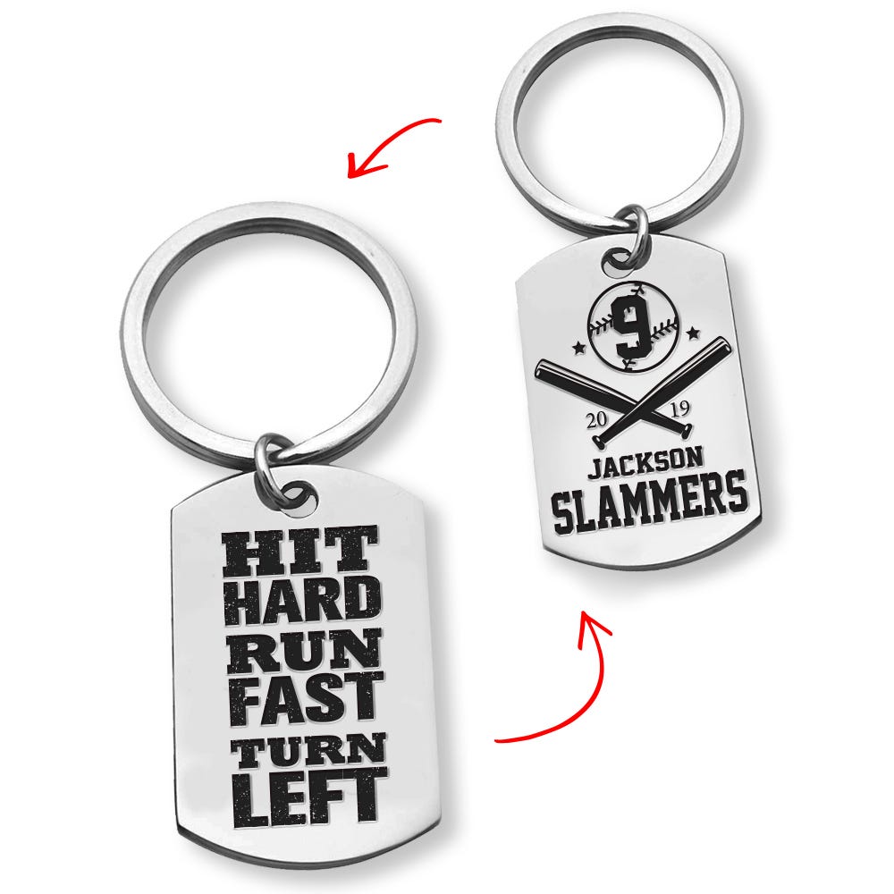 Stainless Steel Personalized Baseball Dog Tag Keychain