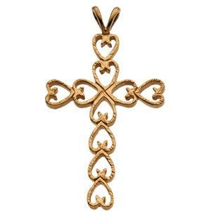 14K Yellow Gold Heart Cross Pendant