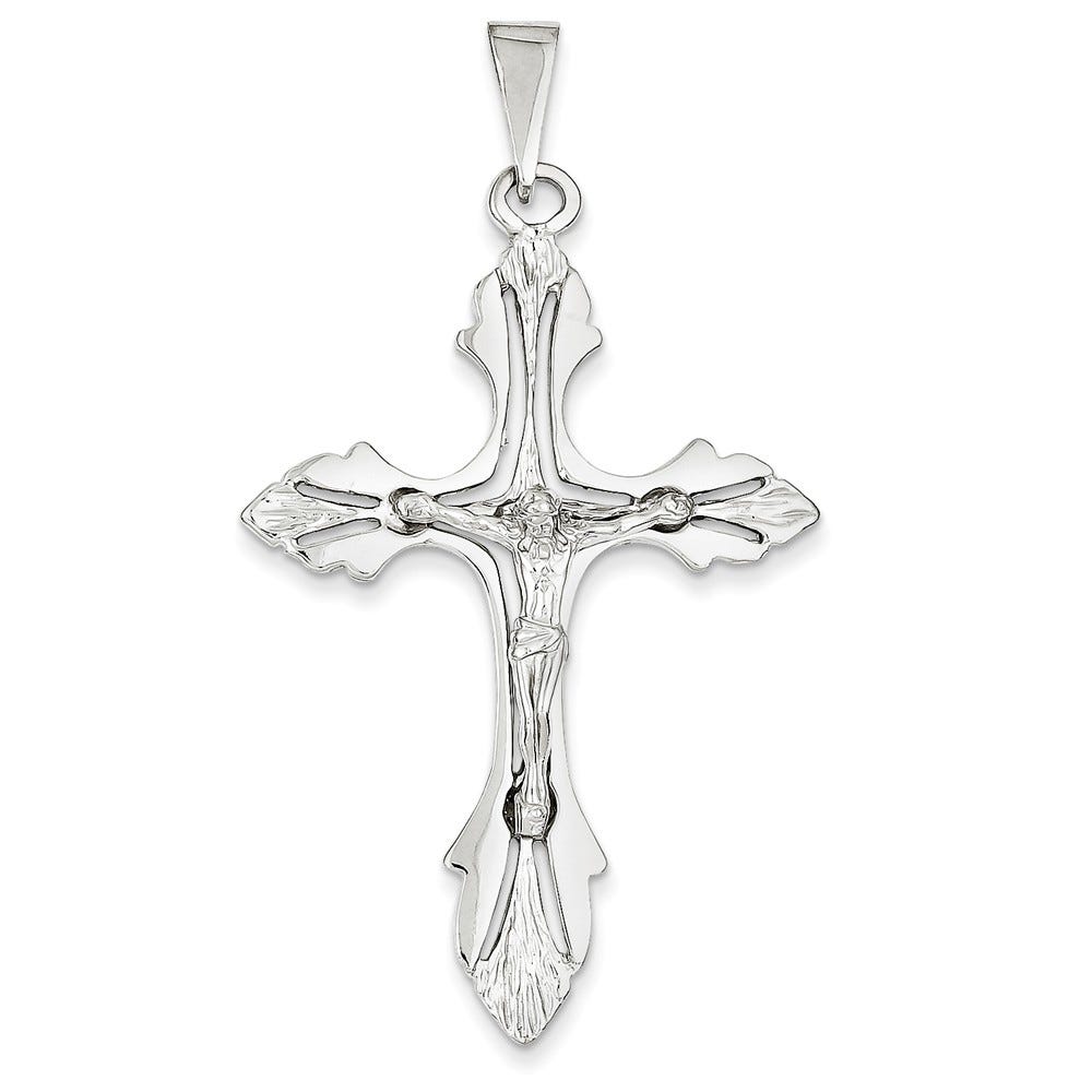 14K White Gold Leaf-Ended Crucifix Pendant