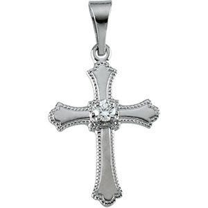 Beaded-Edge Cross Pendant With Diamond
