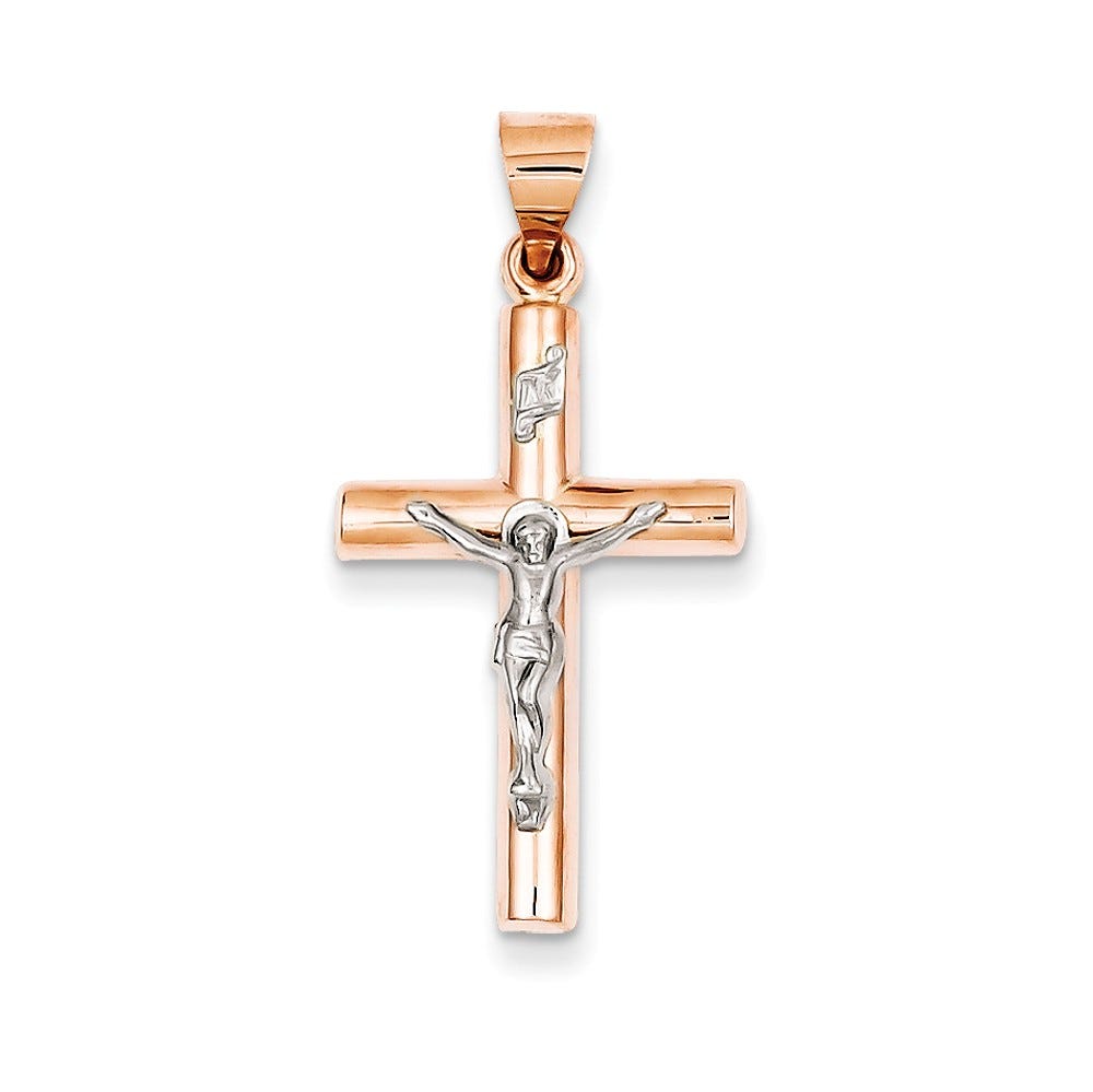 14K Two-Tone Gold Hollow Crucifix Pendant