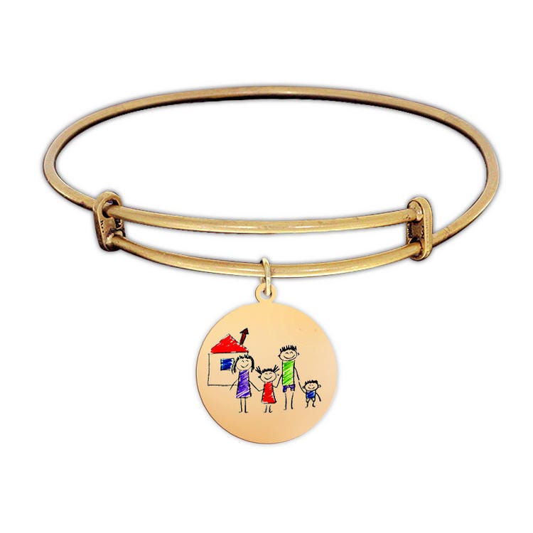 Expandable Laser Engraved Bracelet with Round Charm