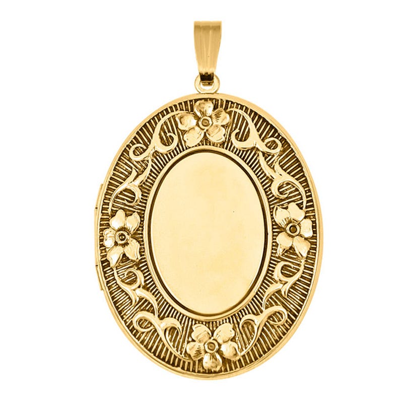 14K Gold Filled Antiqued Floral Oval Photo Locket