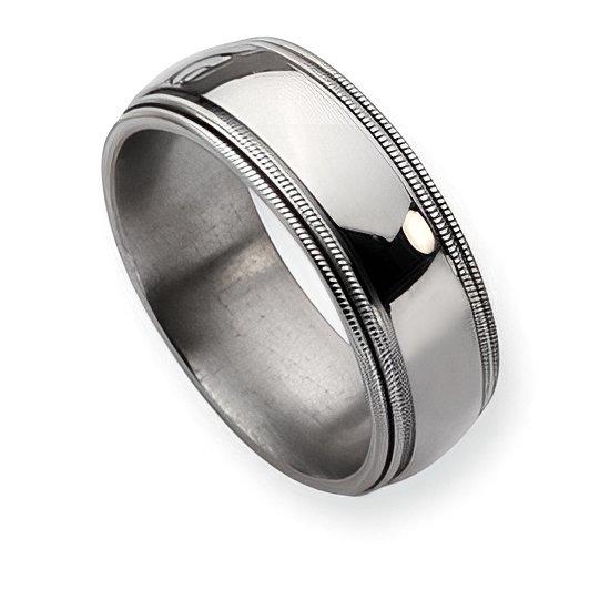 Titanium Grooved and Beaded Approx. 0.31 Inch Polished Wedding Band