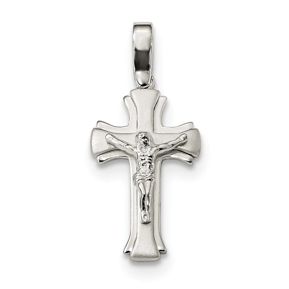 Sterling Silver Satin And Polished Crucifix Pendant