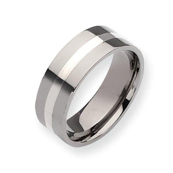 Titanium Sterling Silver Inlay Approx. 0.31 Inch Polished Wedding Band