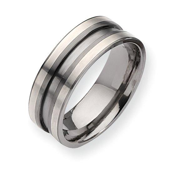 Titanium Sterling Silver Inlay Approx. 0.31 Inch Satin Wedding Band