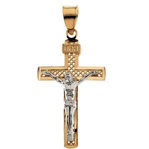 Two Tone Textured-Center Crucifix Pendant