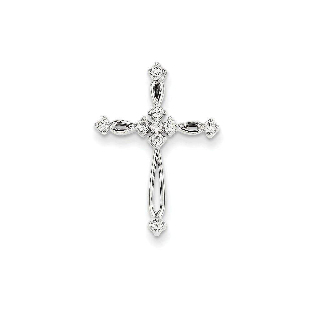 14K White Gold Diamond Open Looped Cross Pendant