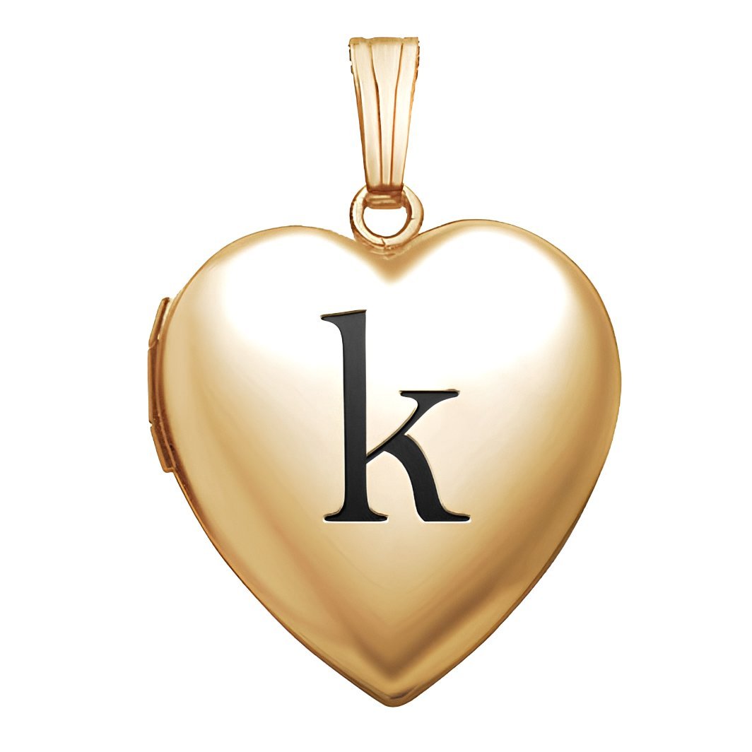 Black Enameled Initial Heart Photo Locket