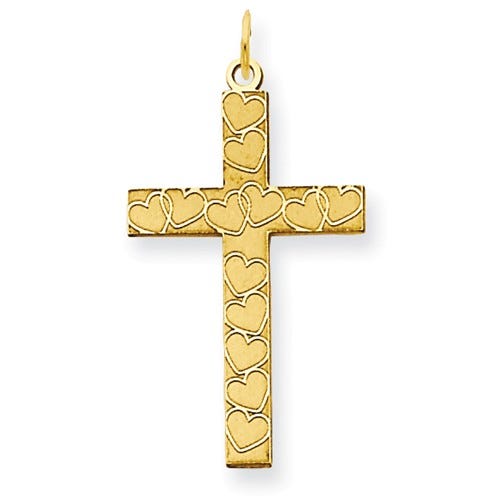 14K Laser Designed Heart-Pattern Cross Pendant