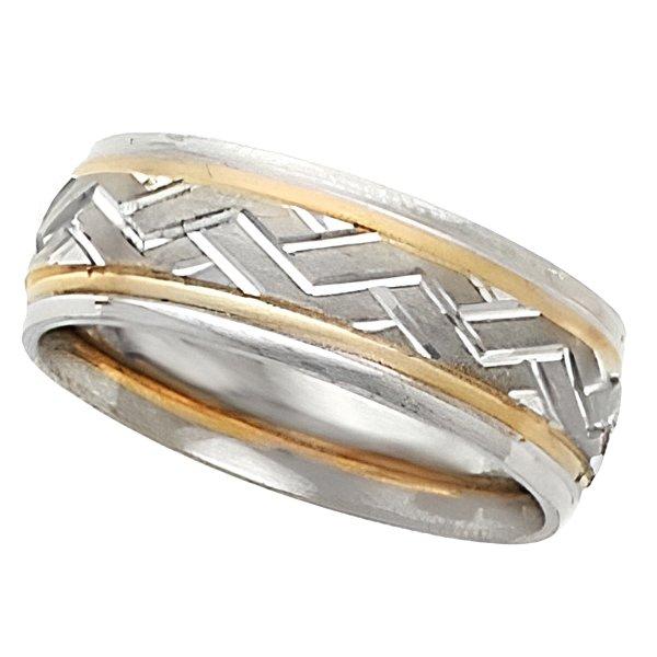 14K Two-Tone Approx. 0.28 Inch Design-Etched Wedding Band