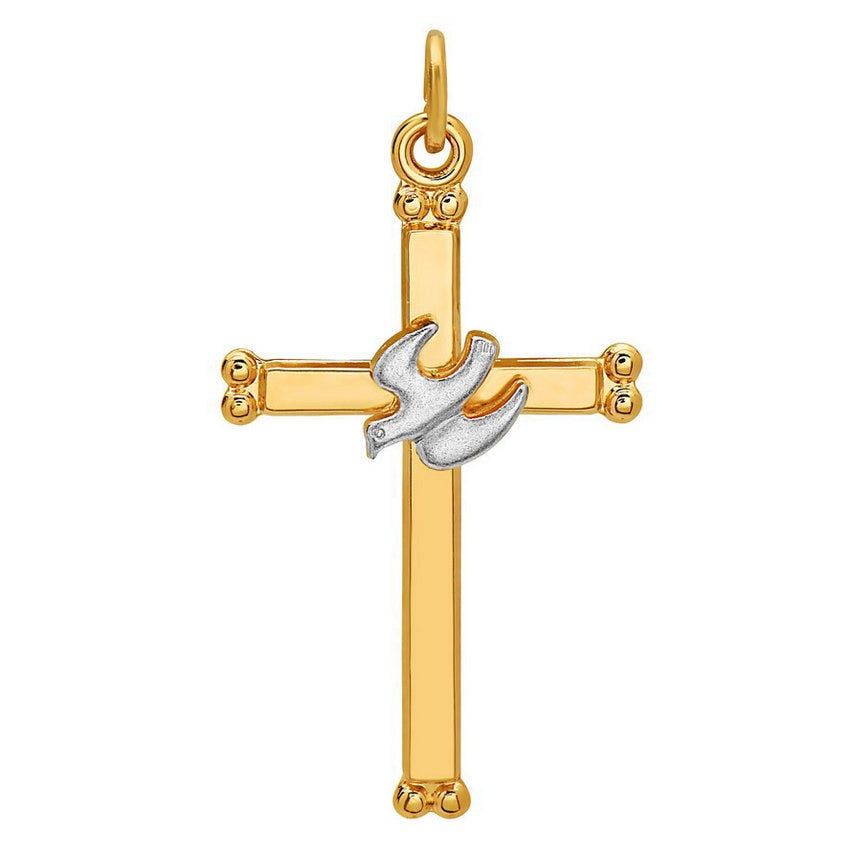Two Tone Cross With Dove Pendant