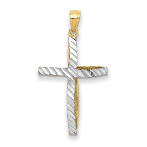 10K And Rhodium Cross Pendant