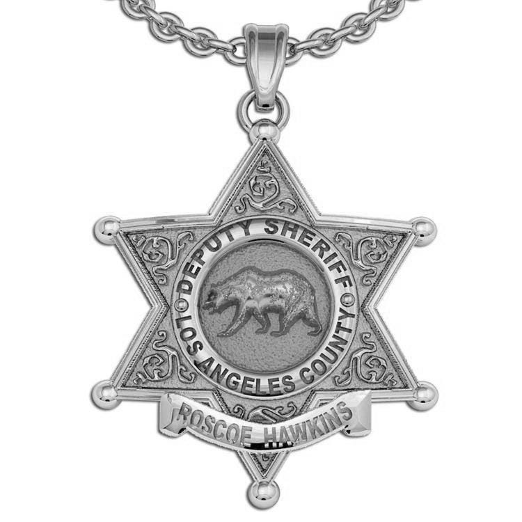 Personalized 6 Point Star Sheriff Badge Necklace or Charm - Shape 2