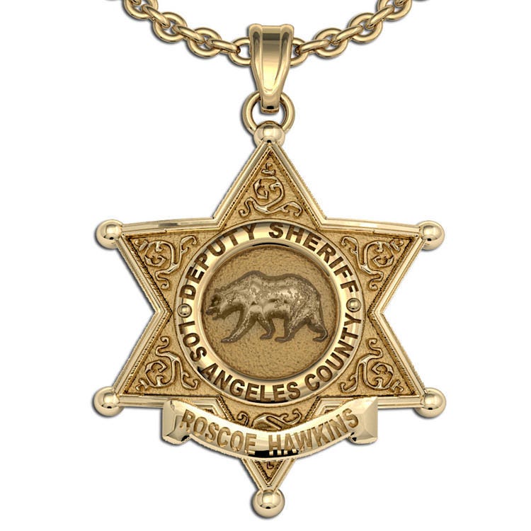 Personalized 6 Point Star Sheriff Badge Necklace or Charm - Shape 2