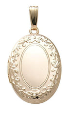 Solid 14K Yellow Gold Floral Oval Photo Locket