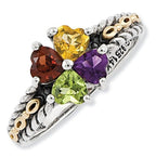 Sterling Silver & 14K Gold Antiqued Mother's Ring with Four Heart Stones