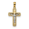 Two Tone Polished Beaded-Edge Crucifix Pendant